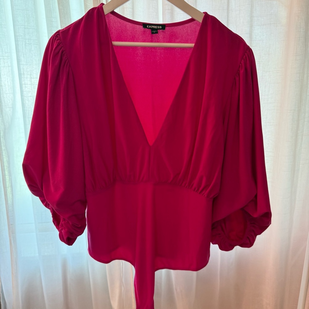 Express Women's Pink V-Neck Bodysuit